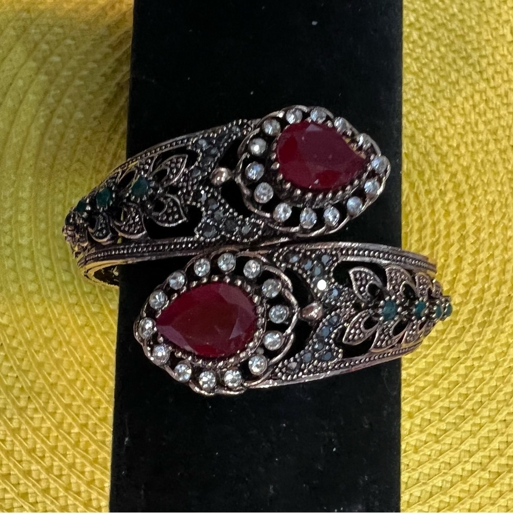 Striking Bypass Bracelet With Ruby Colored And Cl… - image 2